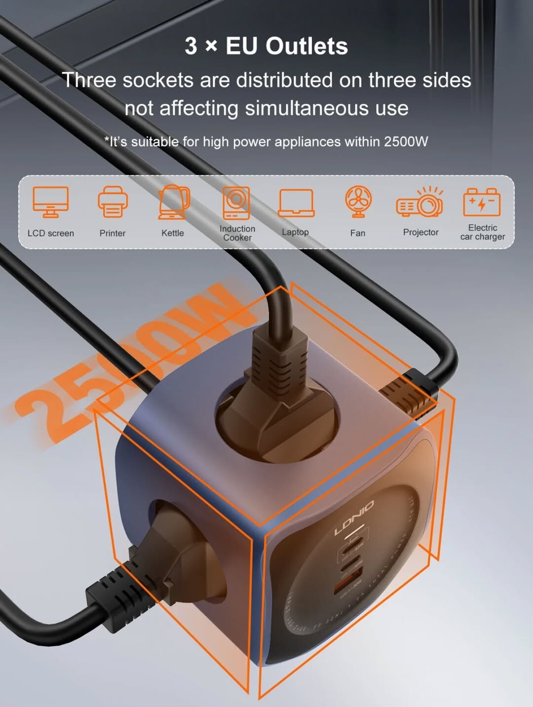 Ldnio 2500W 6-in-1 Power Socket Cube - Image 4